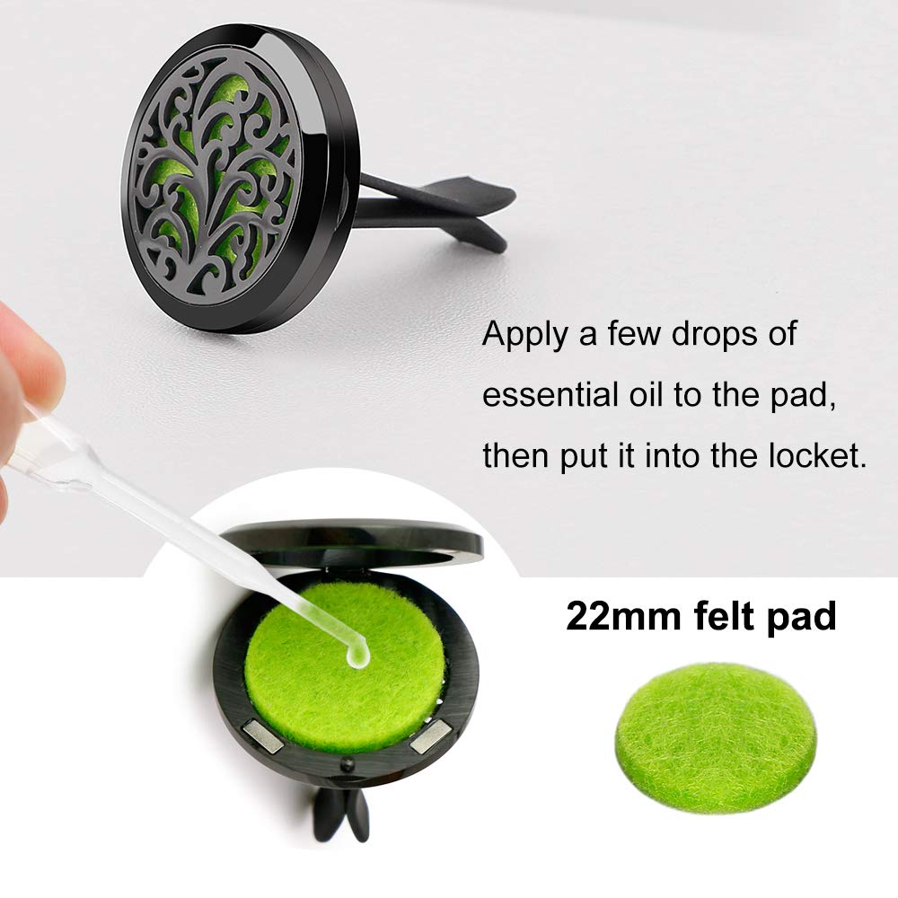 RoyAroma Car Vent Clip Diffusers – 2x30mm Black, 12 Felt Pads