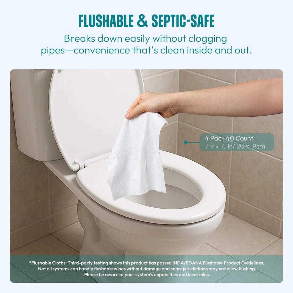RPE Life Large Feminine Wipes – pH Balanced, Unscented, Flushable (10ct x 4)