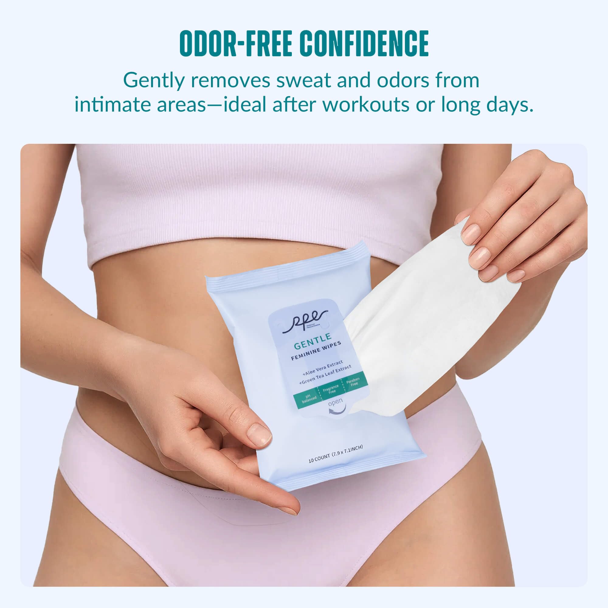 RPE Life Large Feminine Wipes – pH Balanced, Unscented, Flushable (10ct x 4)