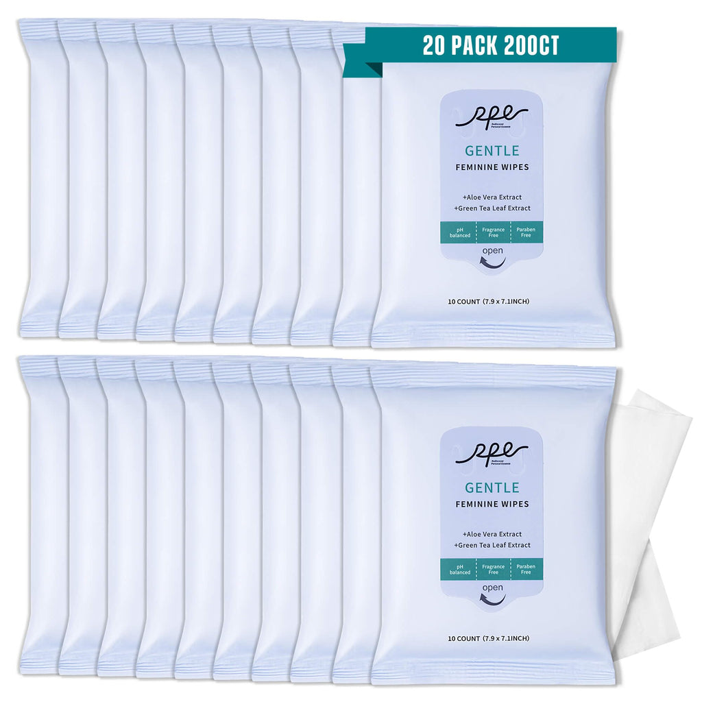 RPE Life Large Feminine Wipes – pH-Balanced, Fragrance-Free, Flushable (10ct x 20 Pack)