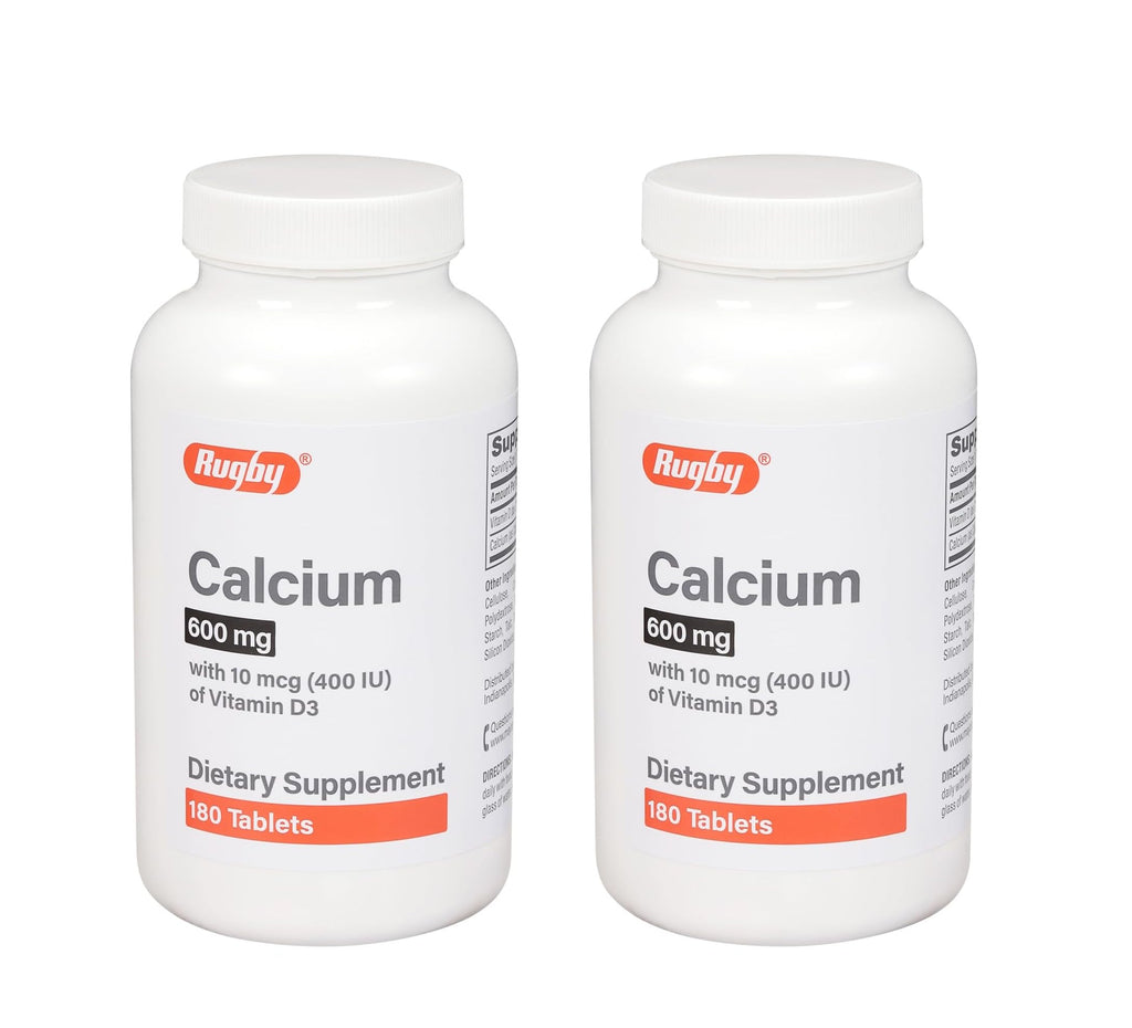 Rugby 600mg Calcium Tablets with 10mcg Vitamin D3 (400IU) – 180 Count, 2 Pack