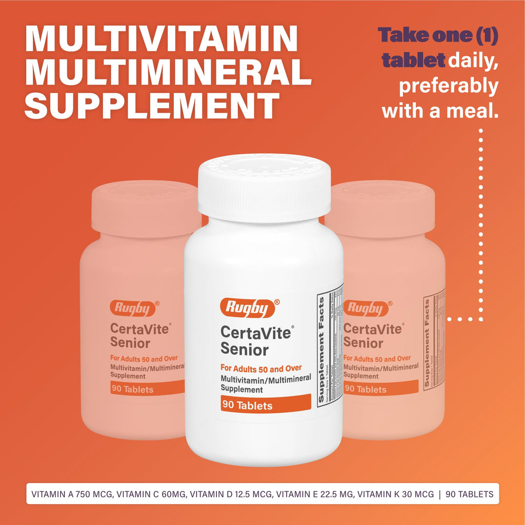 Rugby CertaVite Senior Multivitamin/Multimineral for Adults 50+ – 90 Tablets (1 Pack)