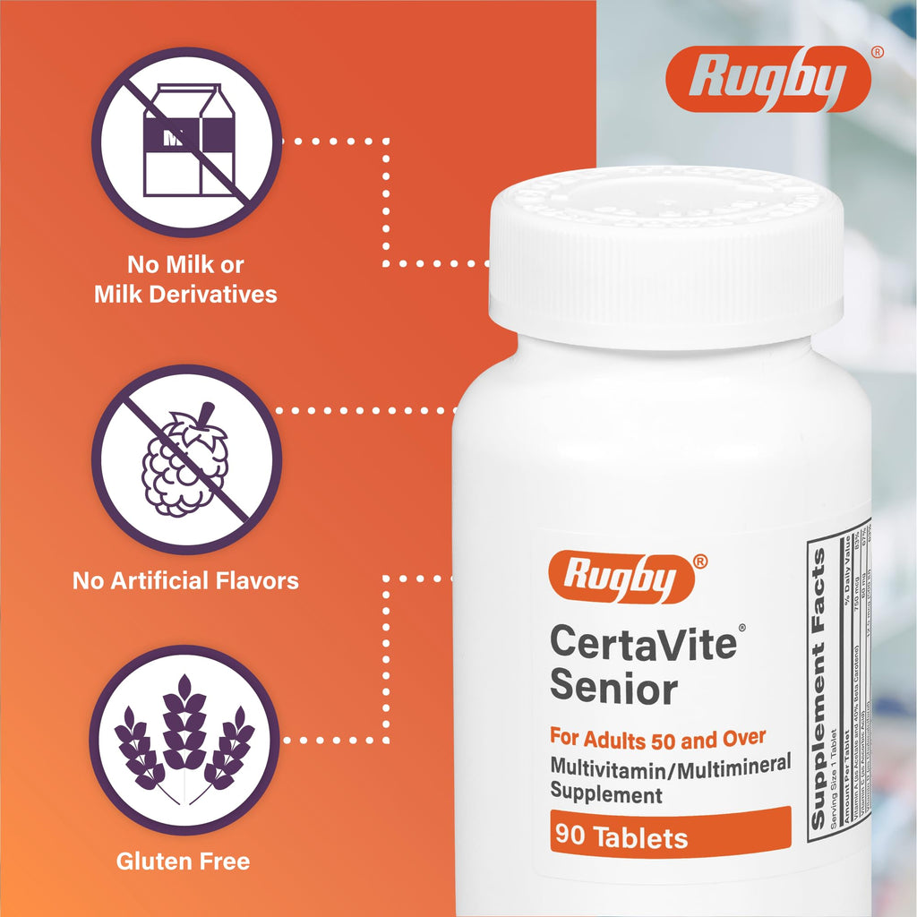 Rugby CertaVite Senior Multivitamin/Multimineral for Adults 50+ – 90 Tablets (1 Pack)