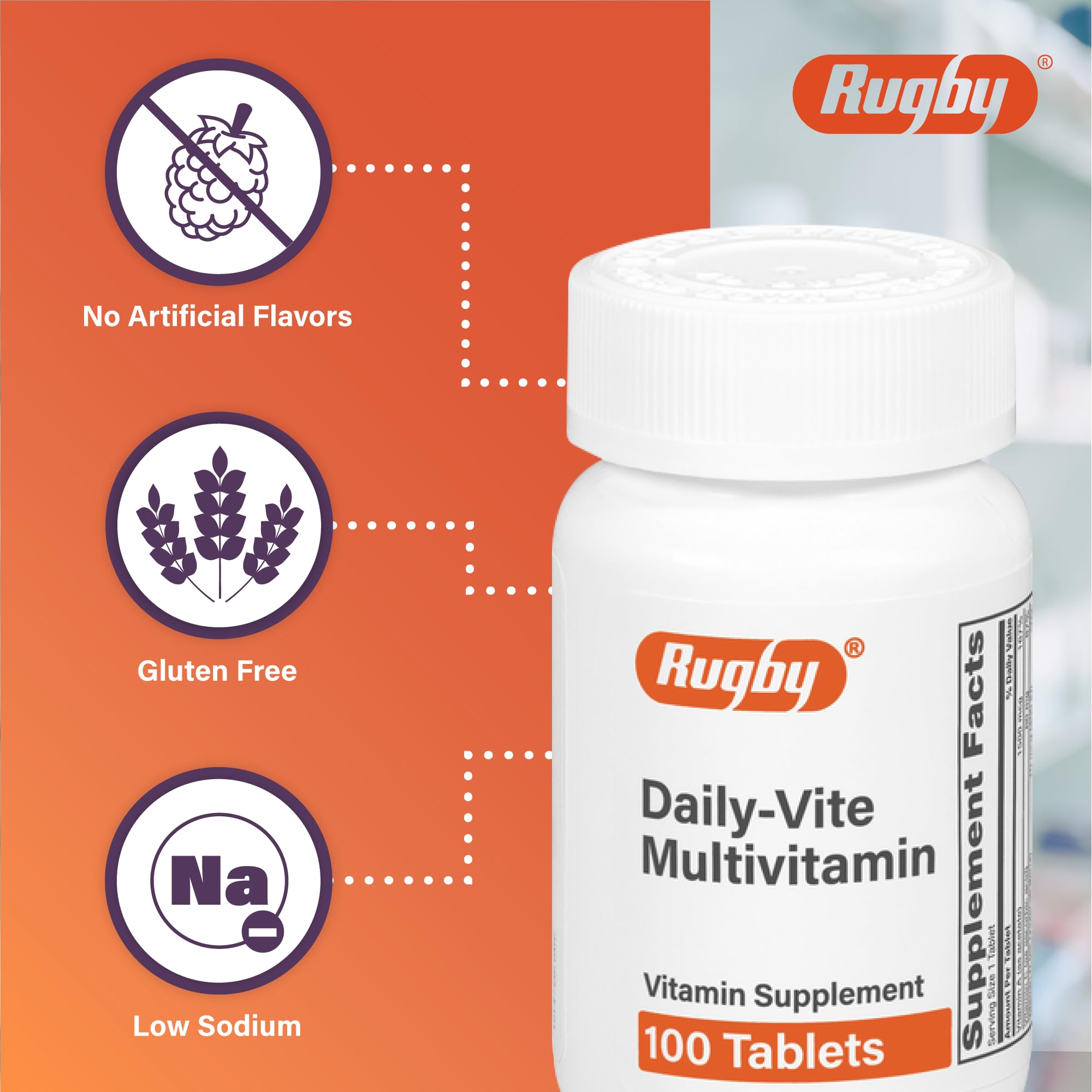 Rugby Daily-Vite Multivitamin | Daily Vitamin Supplement for Adults - 100 Tablets (1 Pack)