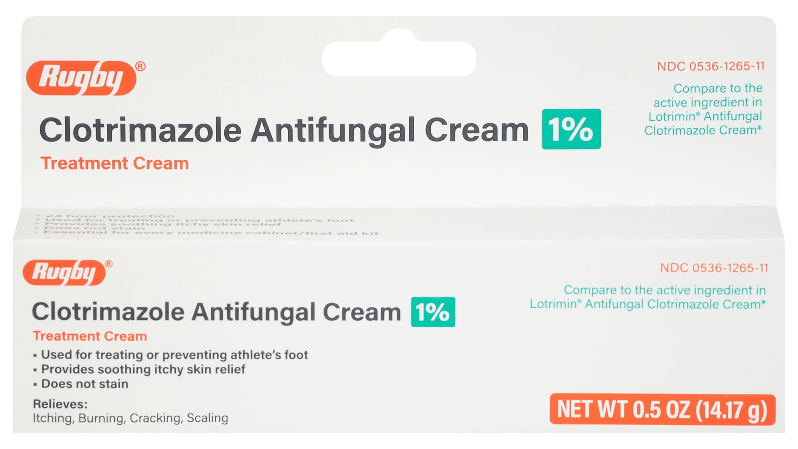 Rugby Clotrimazole 1% Antifungal Cream – Itch Relief for Athlete’s Foot, Ringworm, Jock Itch (0.5 oz) | Rugby Laboratories