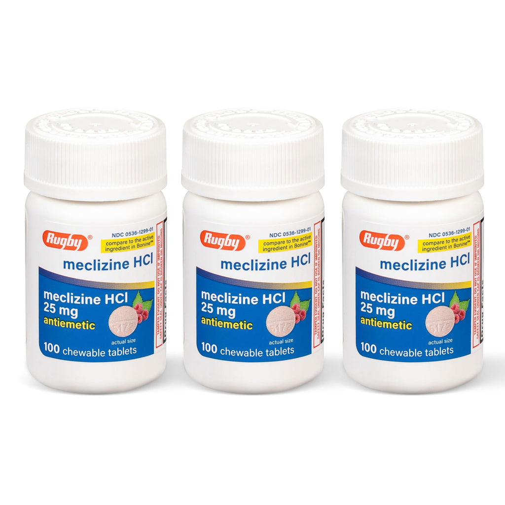 Rugby Meclizine 25mg Chewables – Motion Sickness Relief, 100 Count (3 Pack) | Rugby Laboratories