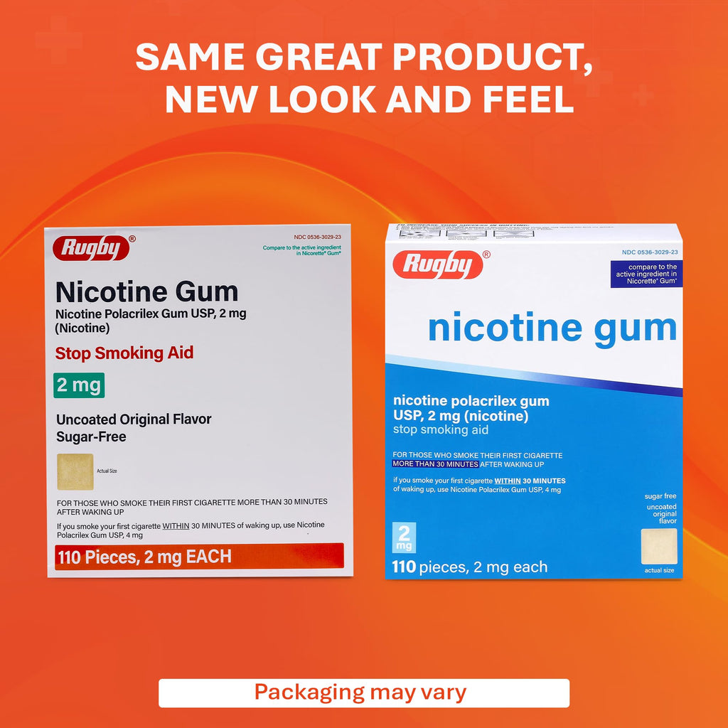 Rugby Polacrilex 2mg Nicotine Gum – Original Flavor, Sugar-Free, 110 Count (4-Pack)
