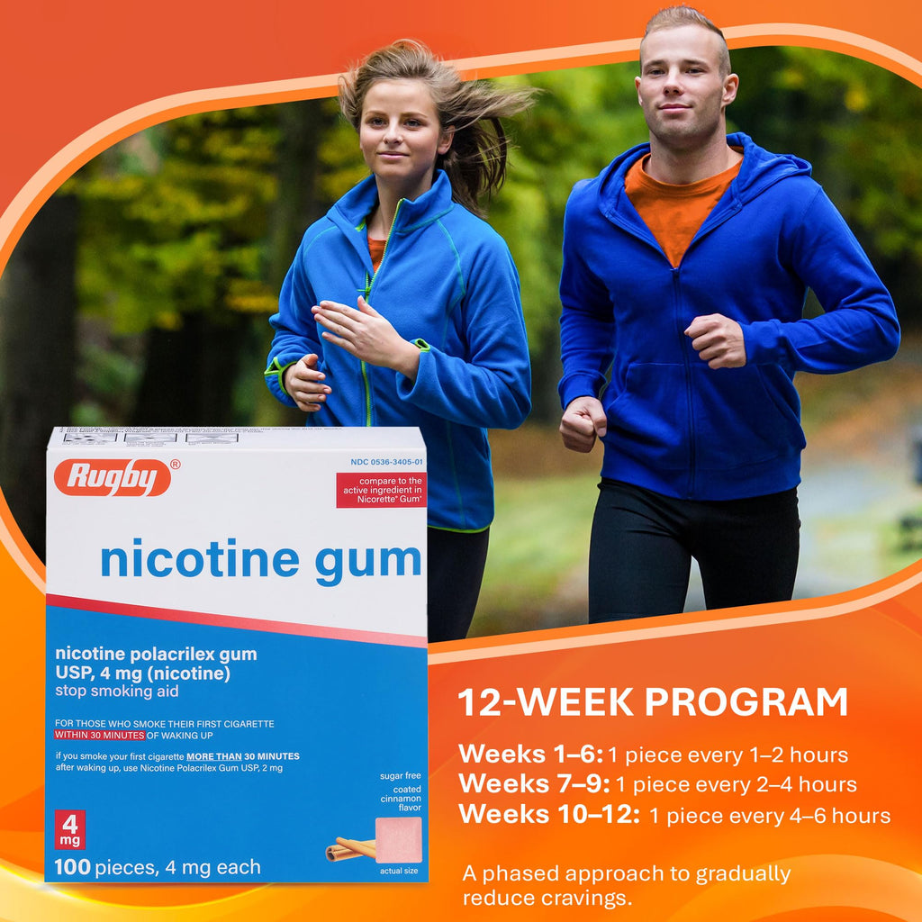 Rugby Polacrilex 4mg Nicotine Gum – Cinnamon Flavor, Sugar-Free, 100 Count (4 Pack)