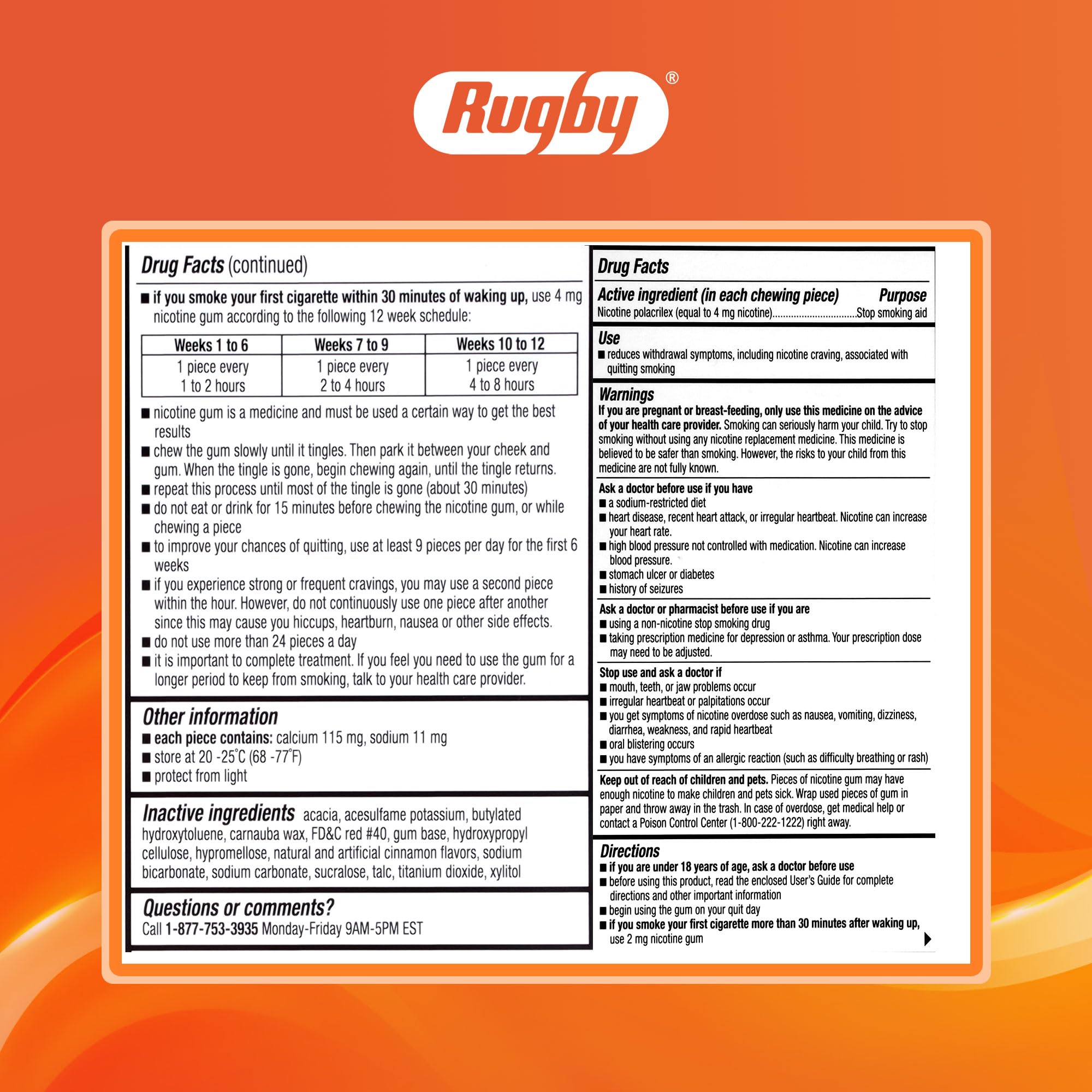Rugby Polacrilex 4mg Nicotine Gum – Cinnamon Flavor, Sugar-Free, 100 Count (4 Pack)