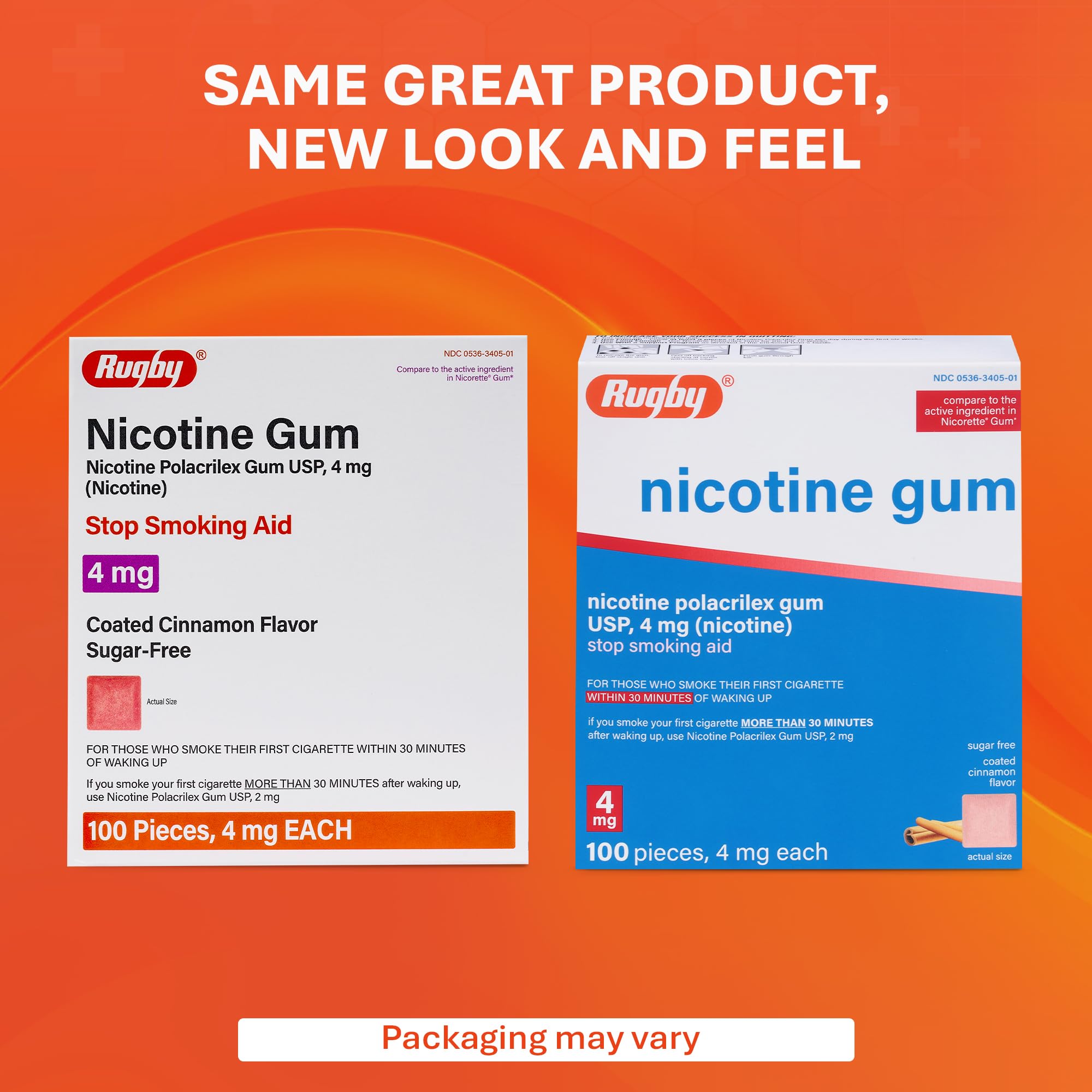 Rugby Polacrilex 4mg Nicotine Gum – Cinnamon Flavor, Sugar-Free, 100 Count (4 Pack)