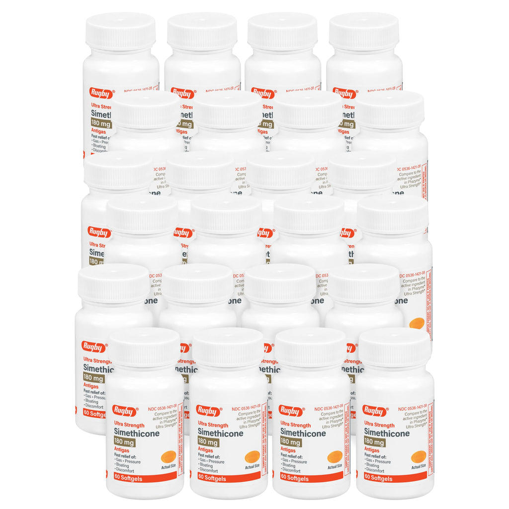 Rugby Ultra Strength Simethicone Gas Relief 180 mg - 60 Softgels (24 Pack) | Rugby Laboratories