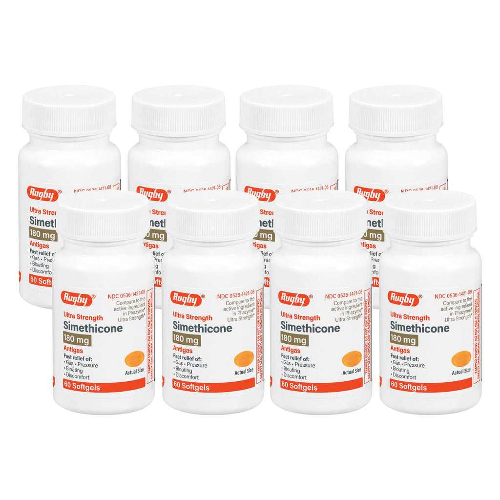 Rugby Ultra Strength Simethicone Gas Relief 180 mg - 60 Softgels (8 Pack) | Rugby Laboratories