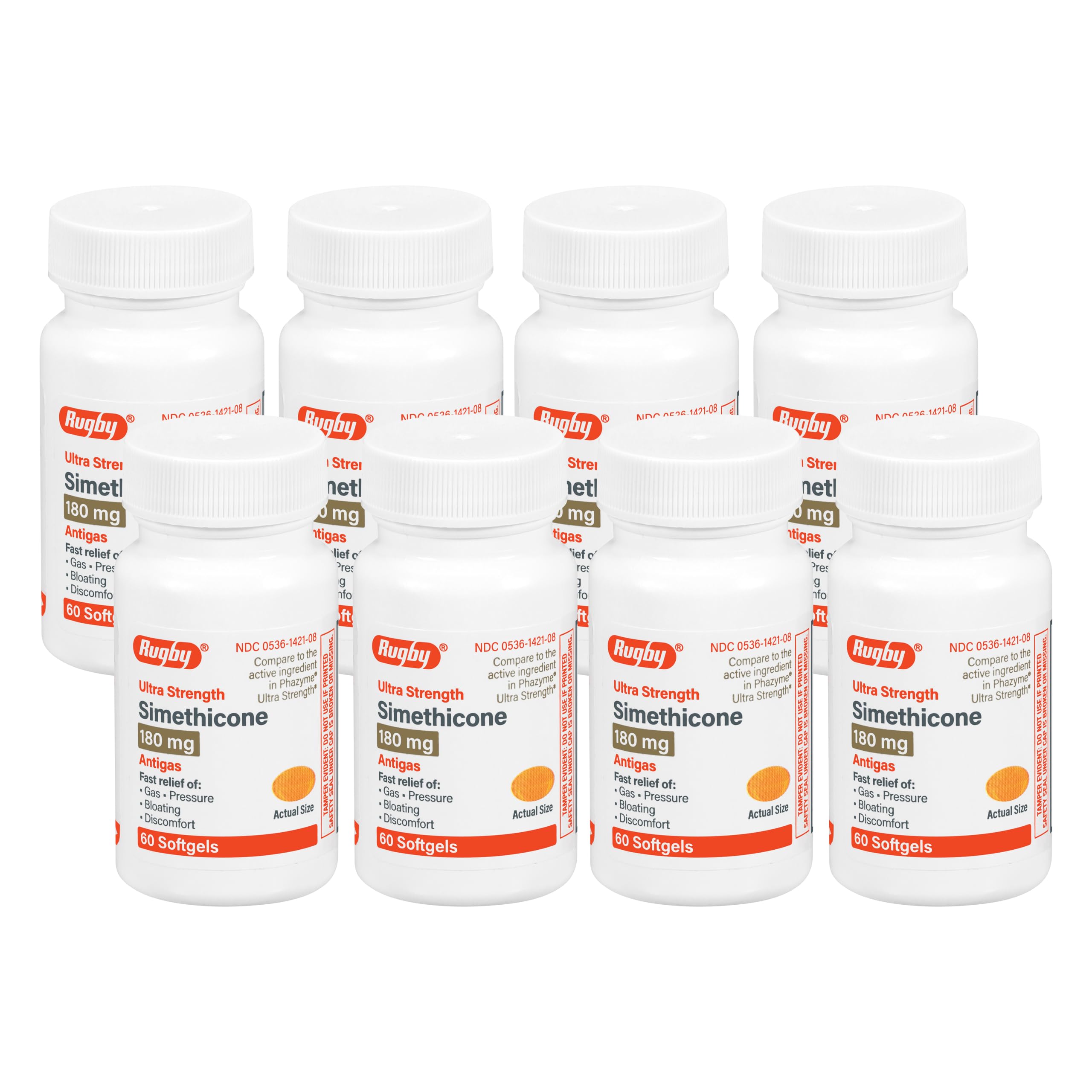 Rugby Ultra Strength Simethicone Gas Relief 180 mg - 60 Softgels (8 Pack) | Rugby Laboratories