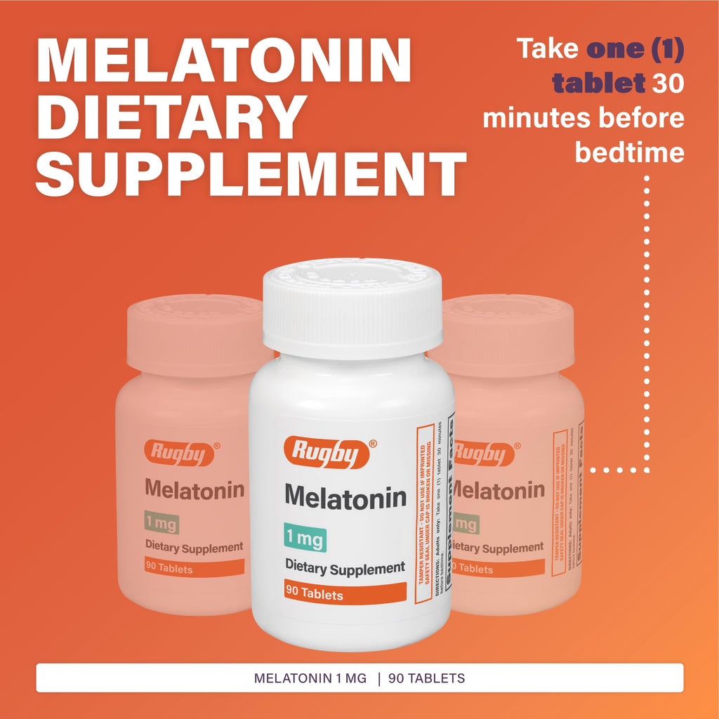 Rugby Melatonin 1mg Tablets - Dietary Supplement - 90 Count
