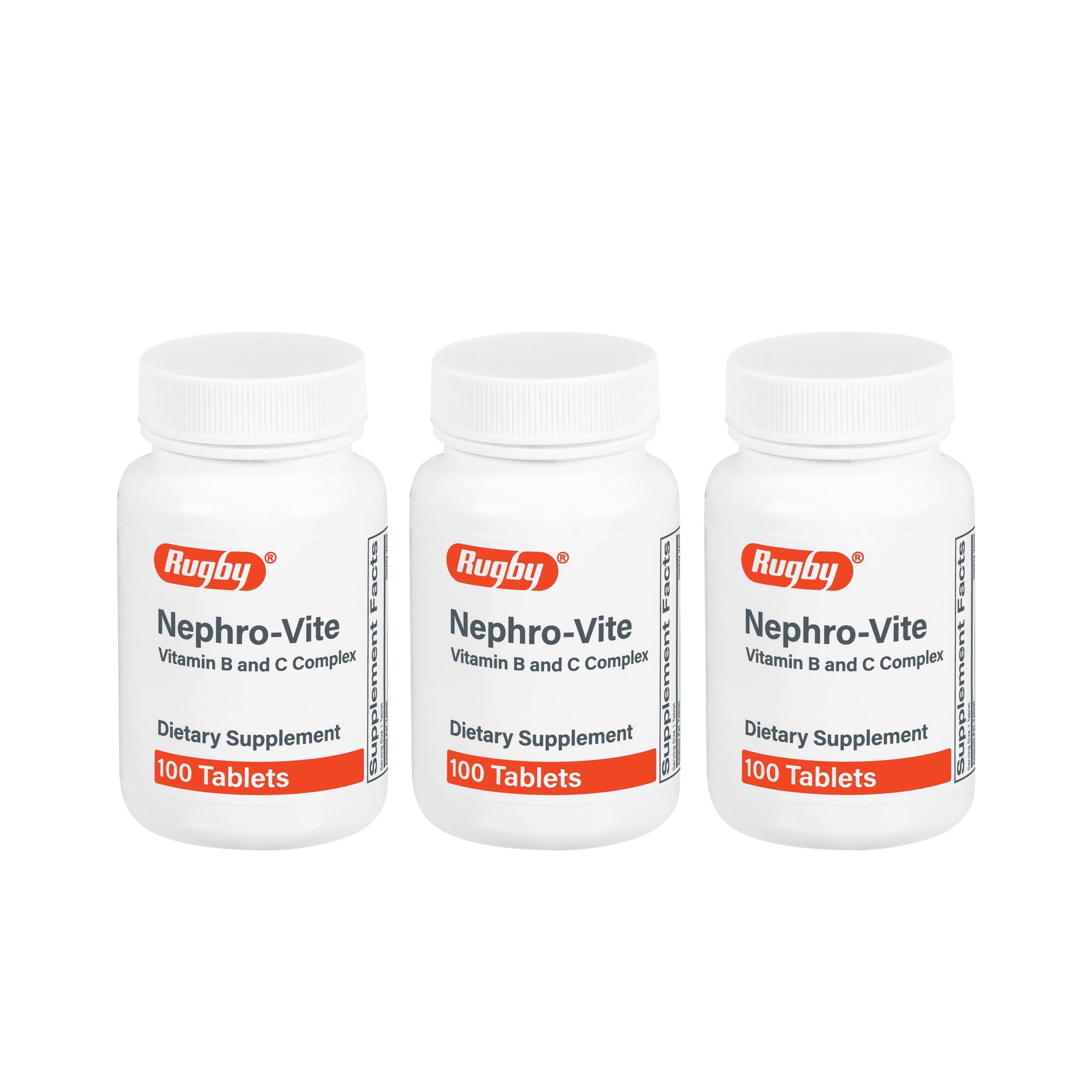 Rugby Nephro-Vite Vitamin B and C Complex Tablets – Dietary Supplement (100 Count) 3 Pack