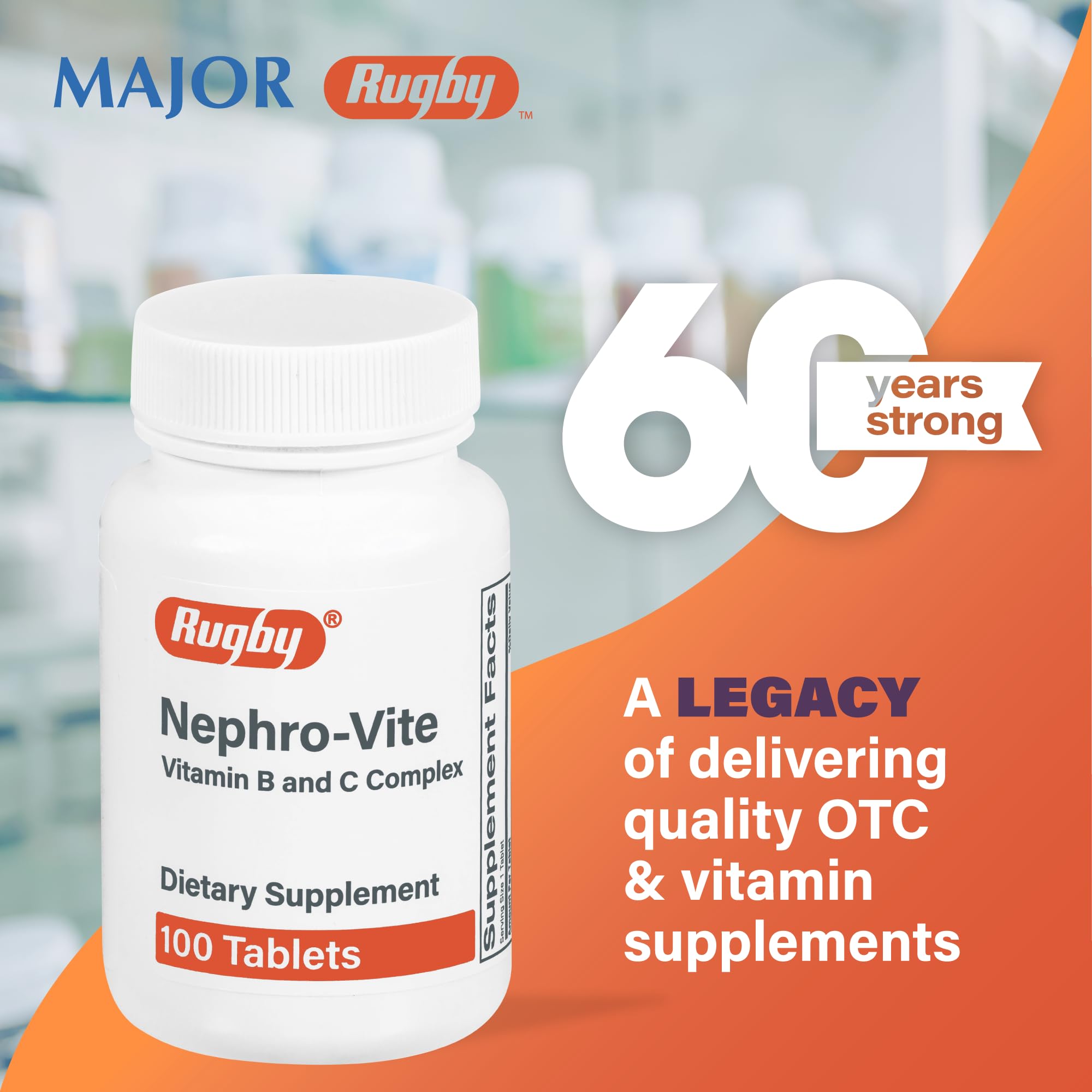 Rugby Nephro-Vite Vitamin B and C Complex Tablets – Dietary Supplement (100 Count) 3 Pack