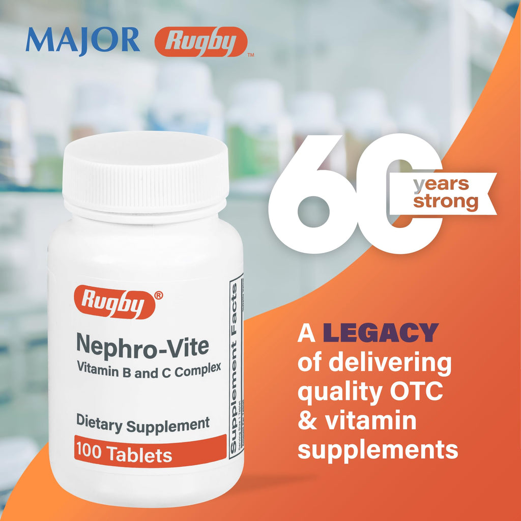 Rugby Nephro-Vite Vitamin B & C Complex Tablets - Dietary Supplement - 100 Count (2 Pack)