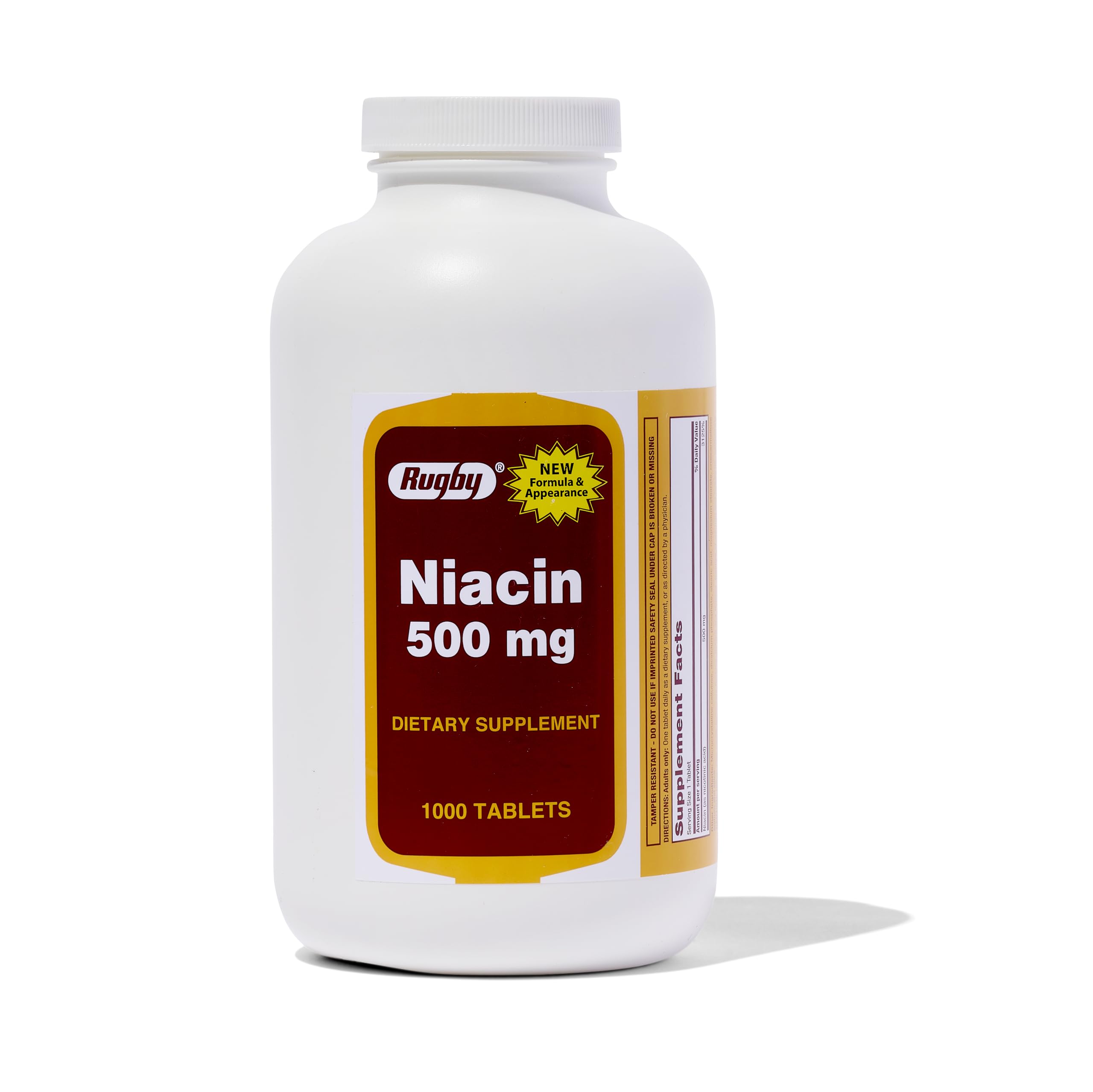 Rugby Niacin 500mg - Vitamin B3 Supplement for Men & Women - 1,000 Tablets (1-Pack) | Rugby Labs