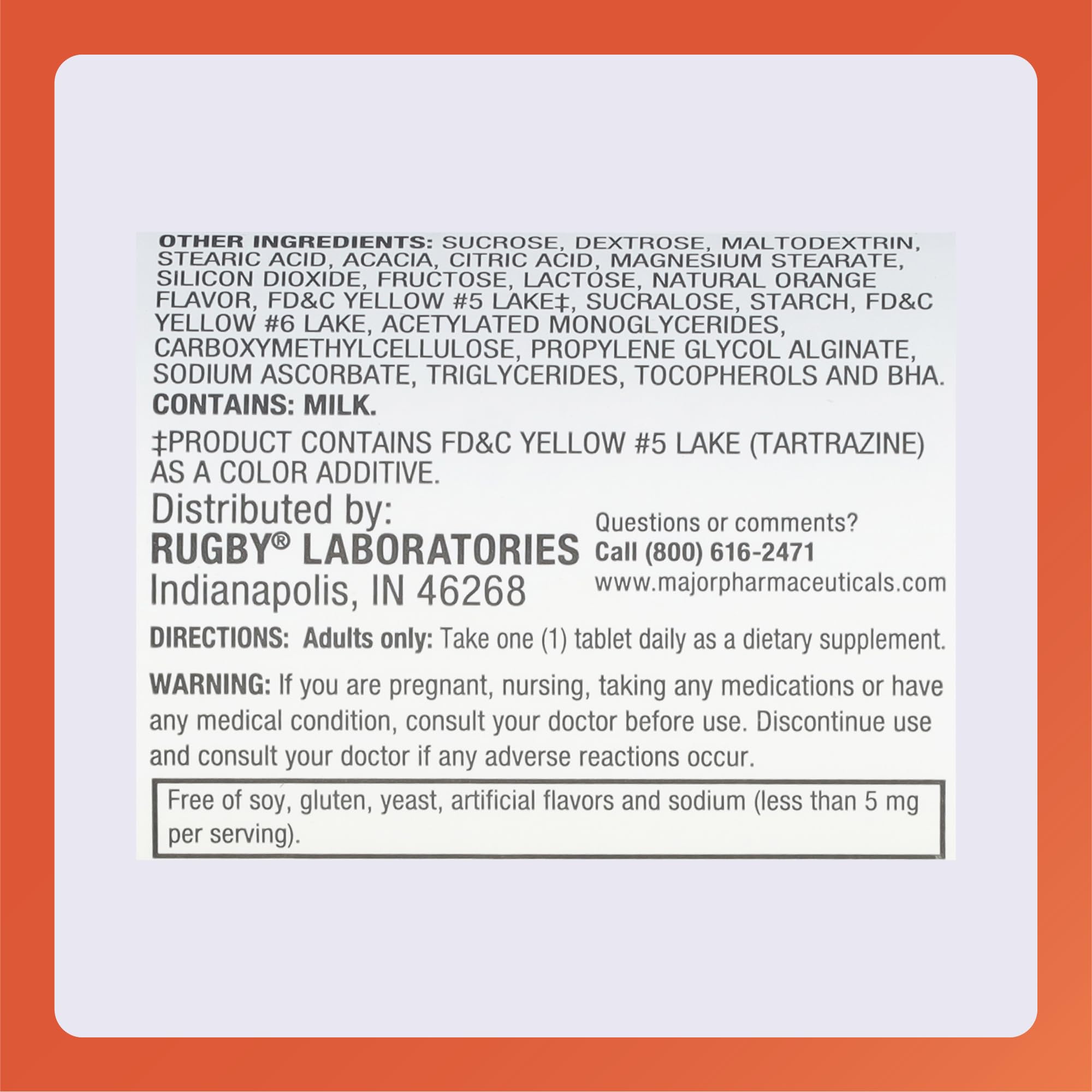Rugby 500mg Calcium Chewable Tablets – Orange Flavor – 60 Count (4 Pack)