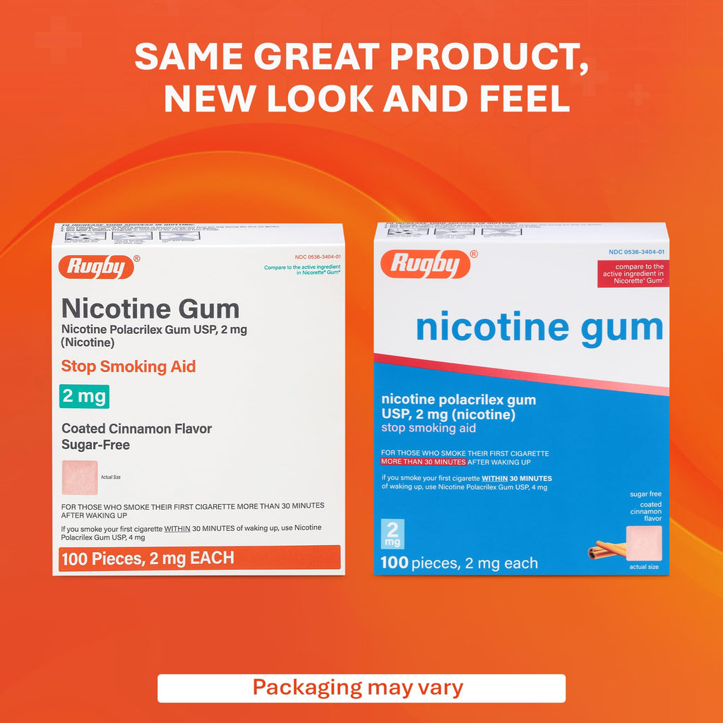 Rugby Polacrilex 2mg Nicotine Gum – Cinnamon Flavor, Sugar-Free (100 Count, 4 Pack)