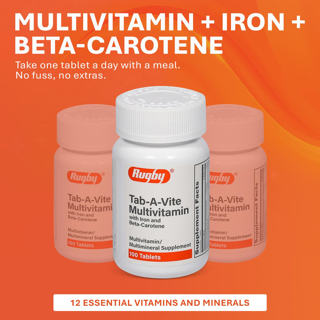 Rugby Tab-A-Vite Multivitamin with Iron & Beta-Carotene | Daily Multivitamin
