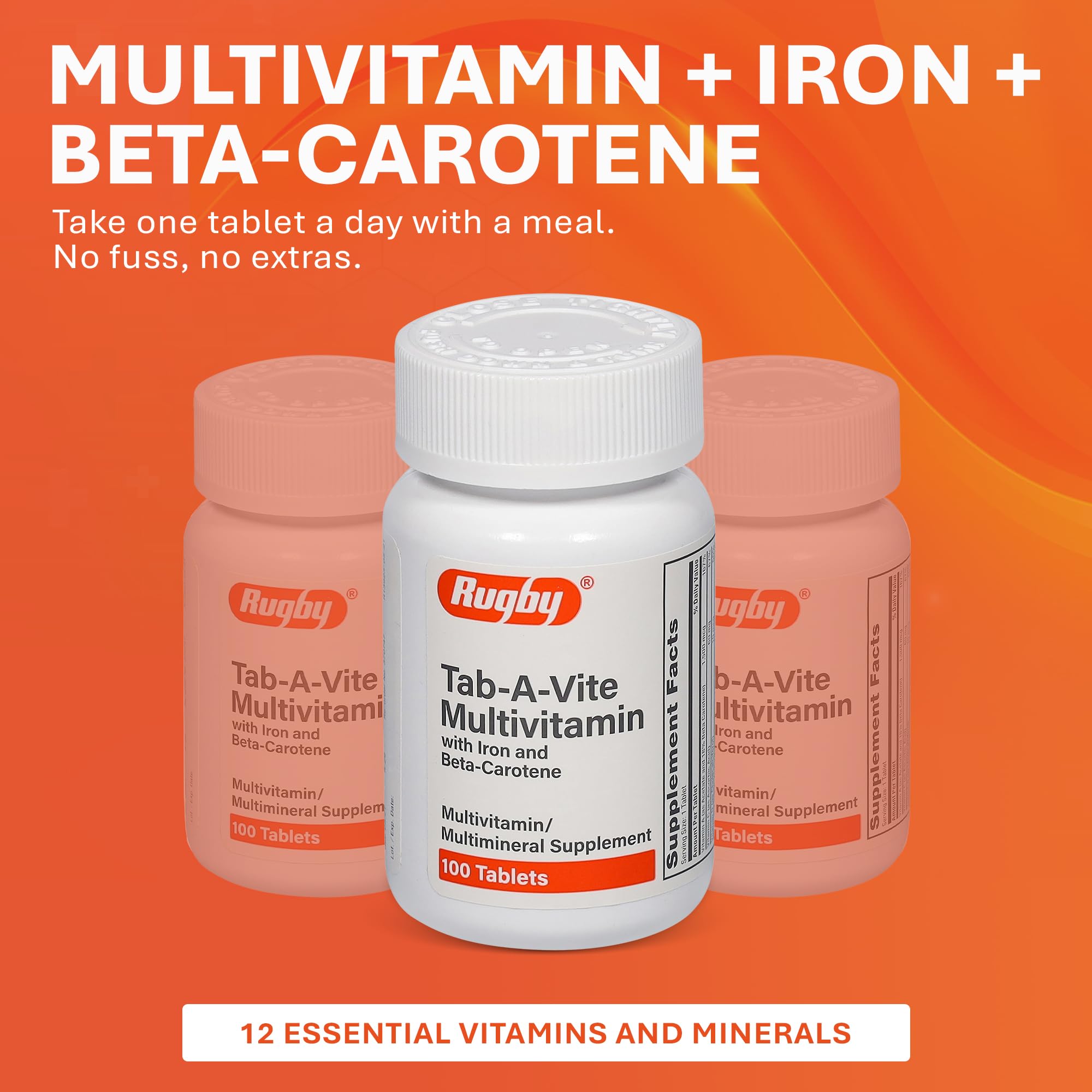 Rugby Tab-A-Vite Multivitamin with Iron & Beta-Carotene | Daily Multivitamin