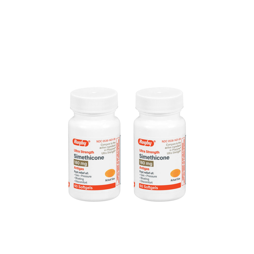 Rugby Ultra Strength Simethicone Gas Relief 180 mg - 60 Softgels (2 Pack) for Adults | Rugby Laboratories