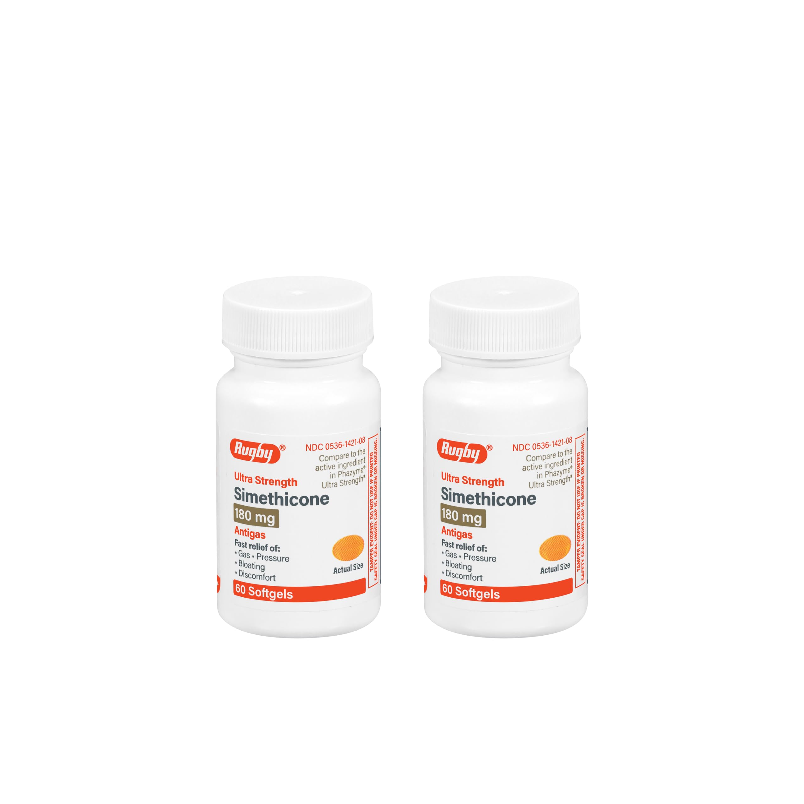 Rugby Ultra Strength Simethicone Gas Relief 180 mg - 60 Softgels (2 Pack) for Adults | Rugby Laboratories