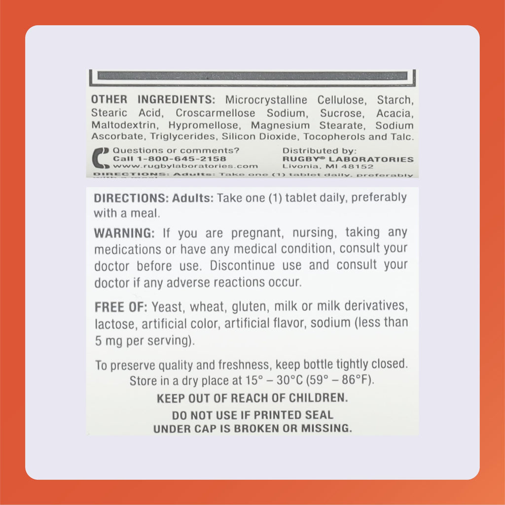 Rugby Vitamin D3 1000 IU (25 mcg) – 100 Tablets | Dietary Supplement