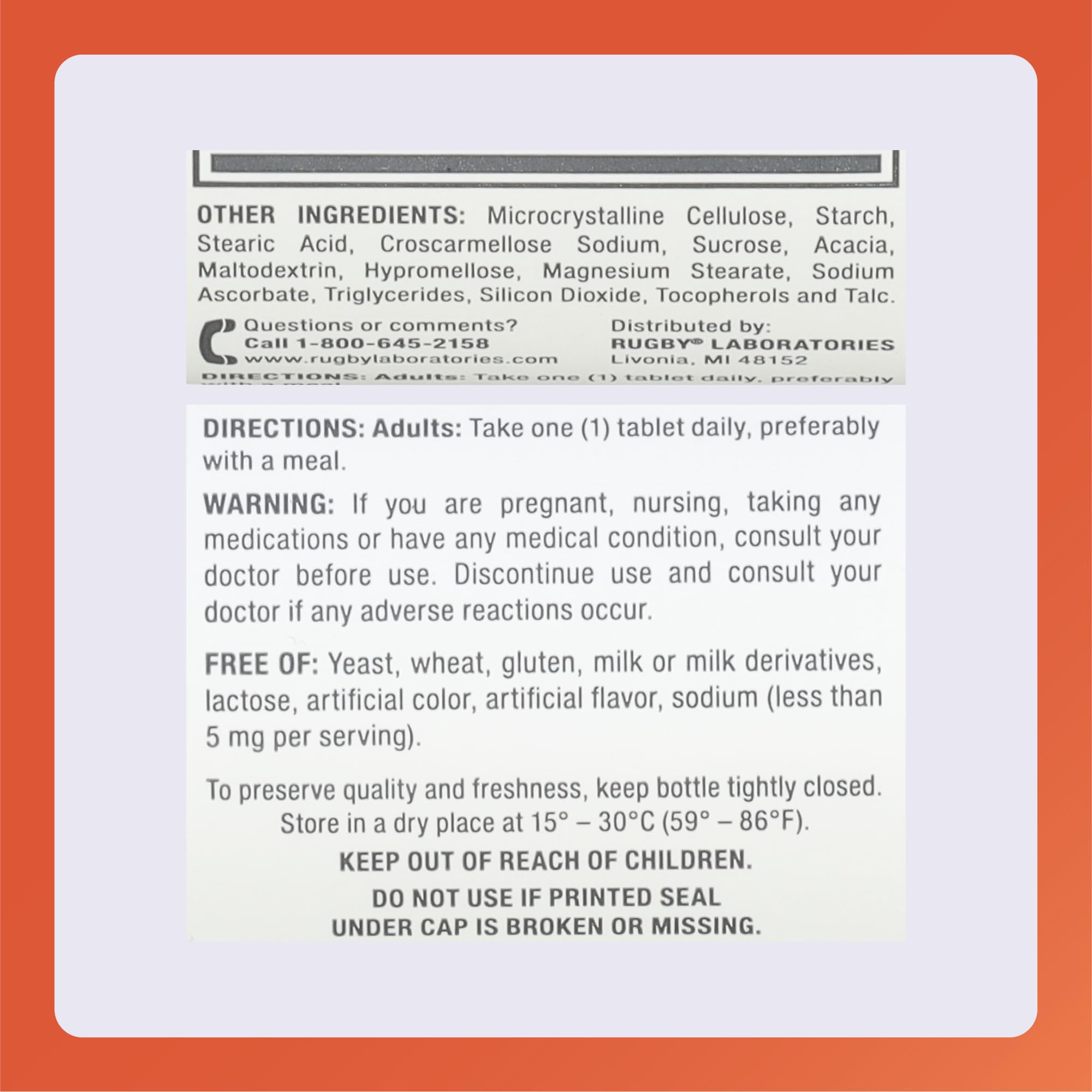 Rugby Vitamin D3 1000 IU (25 mcg) – 100 Tablets | Dietary Supplement