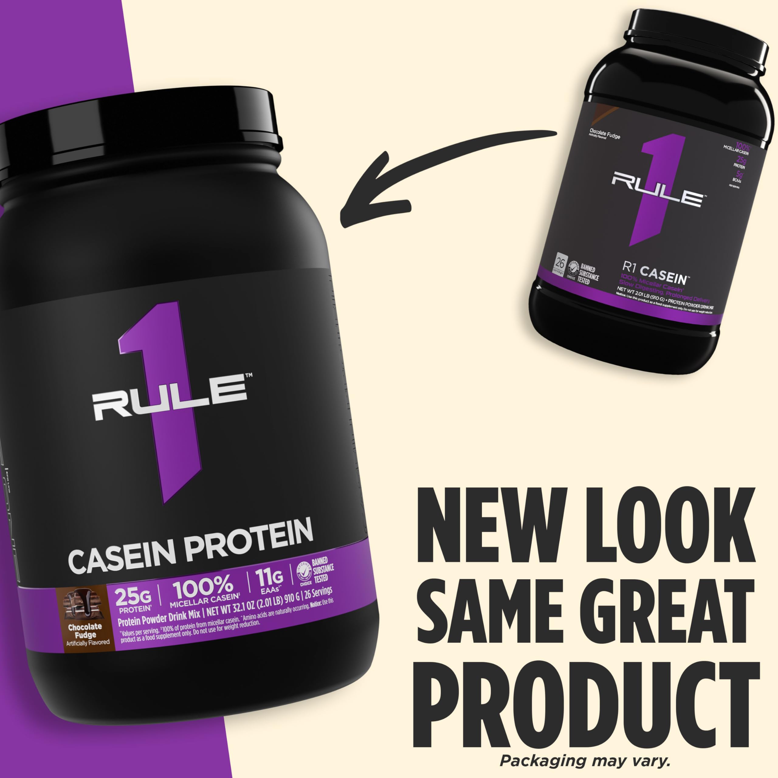 Rule 1 Casein Protein – 25g Protein & 11g EAAs, Slow-Release Micellar Casein (2 lb, Chocolate Fudge)