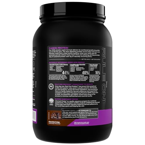 Rule 1 Casein Protein – 25g Protein & 11g EAAs, Slow-Release Micellar Casein (2 lb, Chocolate Fudge)