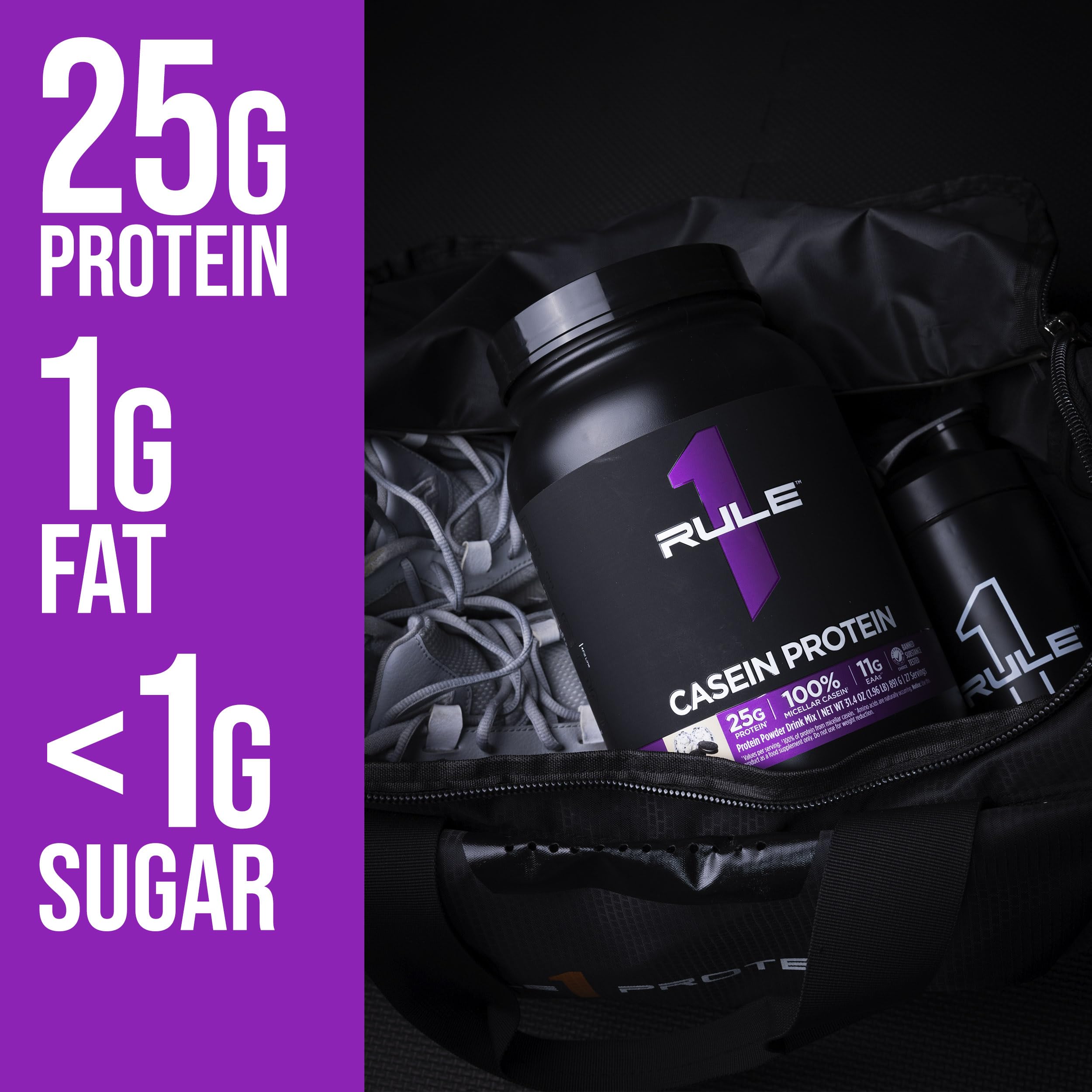 Rule 1 Casein Protein – 25g Protein & 11g EAAs, Slow-Release Micellar Casein (2 lb, Chocolate Fudge)