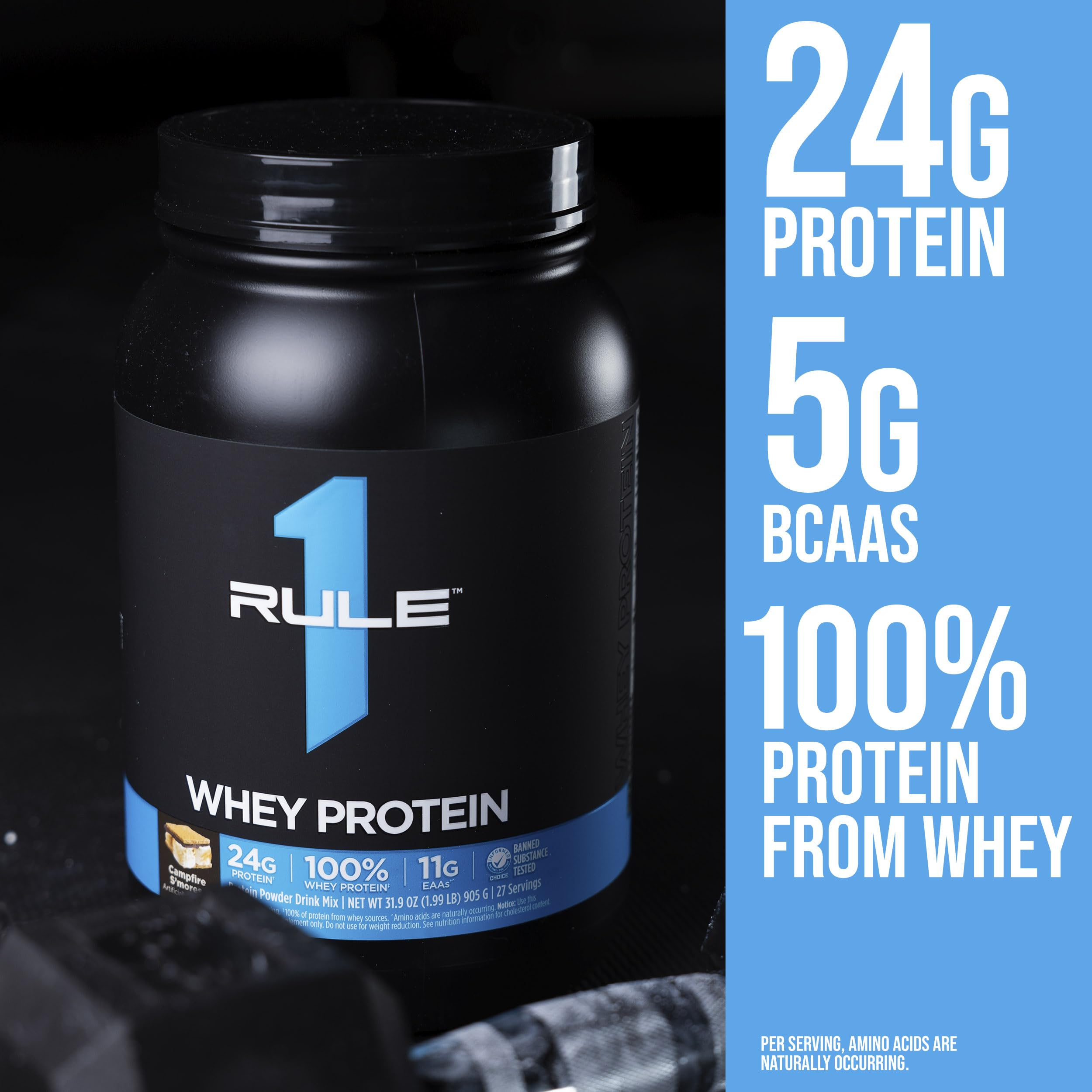 Rule 1 Whey Protein – 24g Fast-Acting Protein from All-Whey Sources with Naturally Occurring EAAs & BCAAs (10 lb Vanilla Ice Cream)