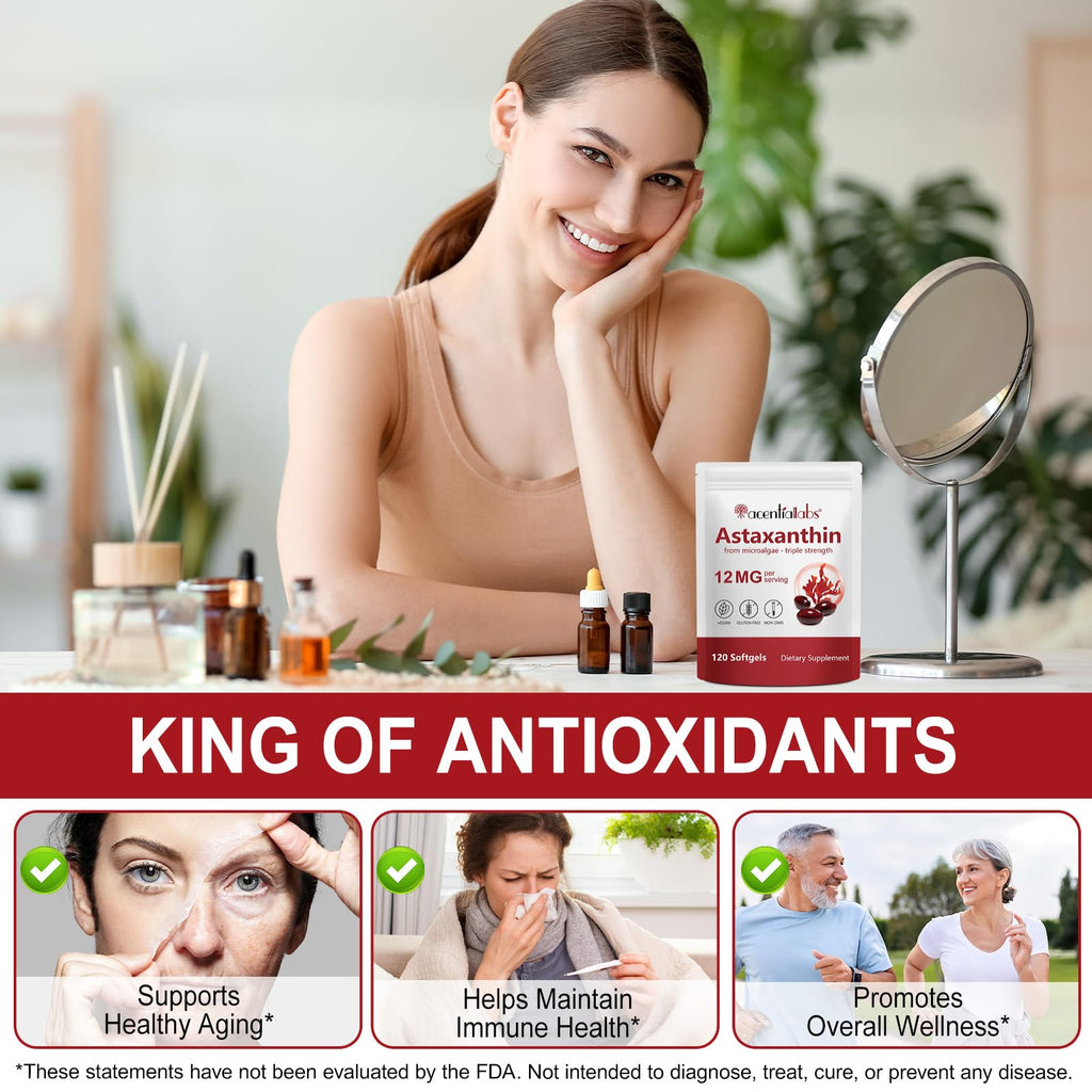 Rulviou Premium Astaxanthin 12mg | 120 Softgels | Eye, Skin & Joint Health | Non-GMO