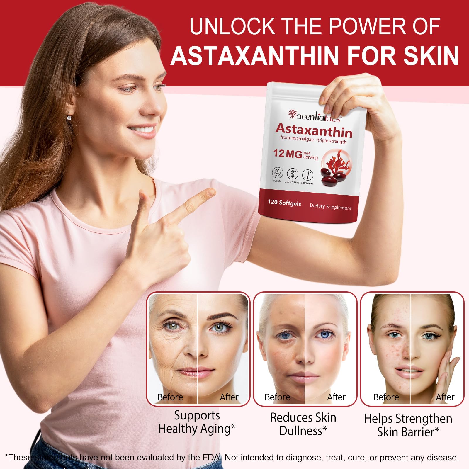 Rulviou Premium Astaxanthin 12mg | 120 Softgels | Eye, Skin & Joint Health | Non-GMO