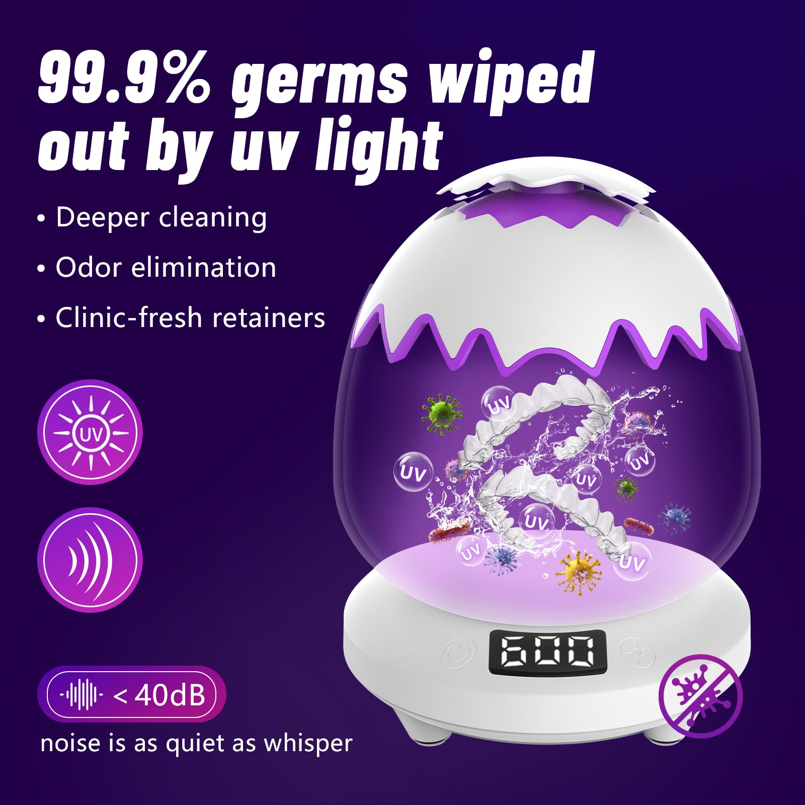Ruolar Ultrasonic Retainer Cleaner – 45kHz Dental Cleaning Pod for Dentures & Jewelry
