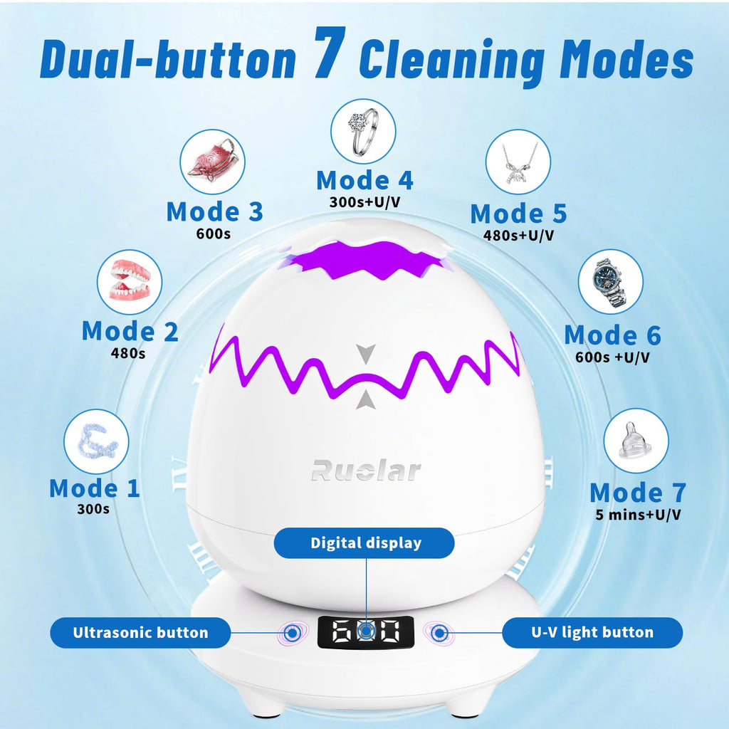 Ruolar Ultrasonic Retainer Cleaner – 45kHz Dental Cleaning Pod for Dentures & Jewelry