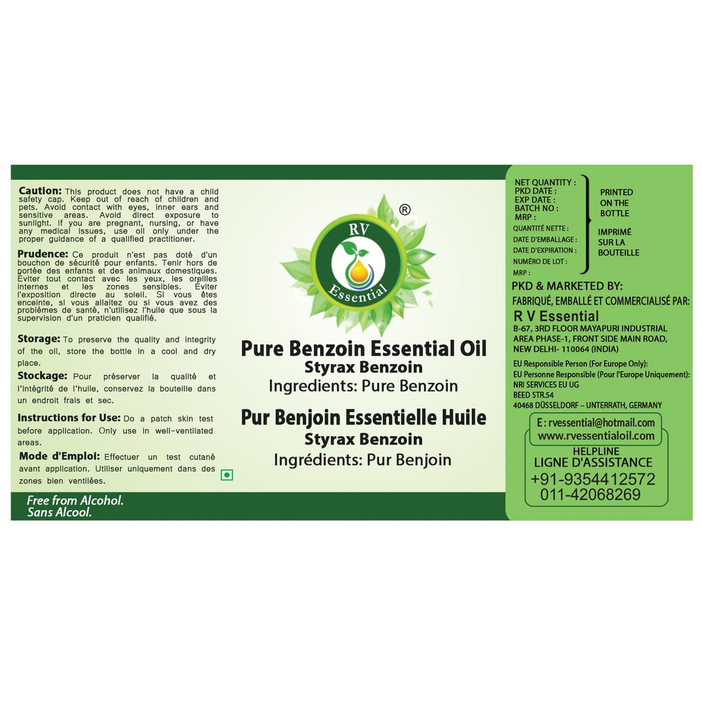 R V Essential Pure Benzoin Essential Oil 10ml | 100% Pure & Natural, Steam Distilled