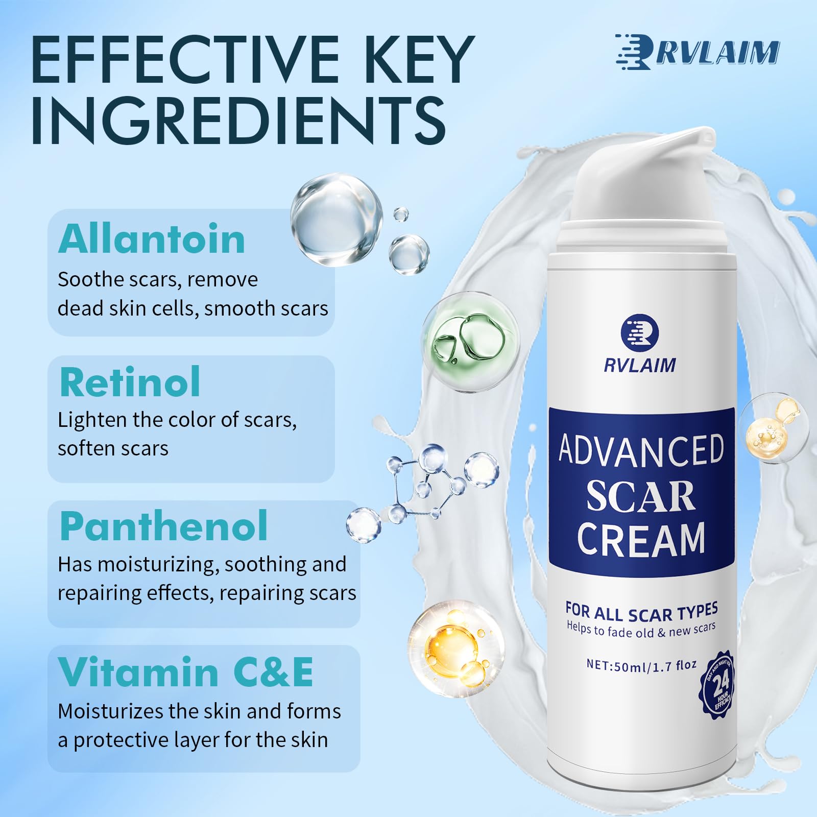 Rvlaim Advanced Silicone Scar Gel – Scar Cream for Surgical & Stretch Marks, 1.7 oz