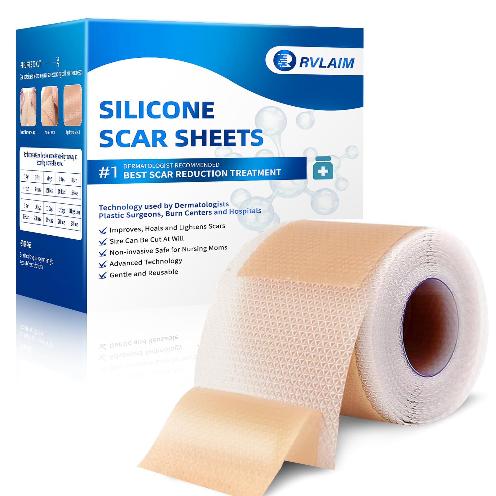 Rvlaim Silicone Scar Sheets & Tape – 3M Roll (1.6” x 120”), Surgical Scar & Stretch Mark Care