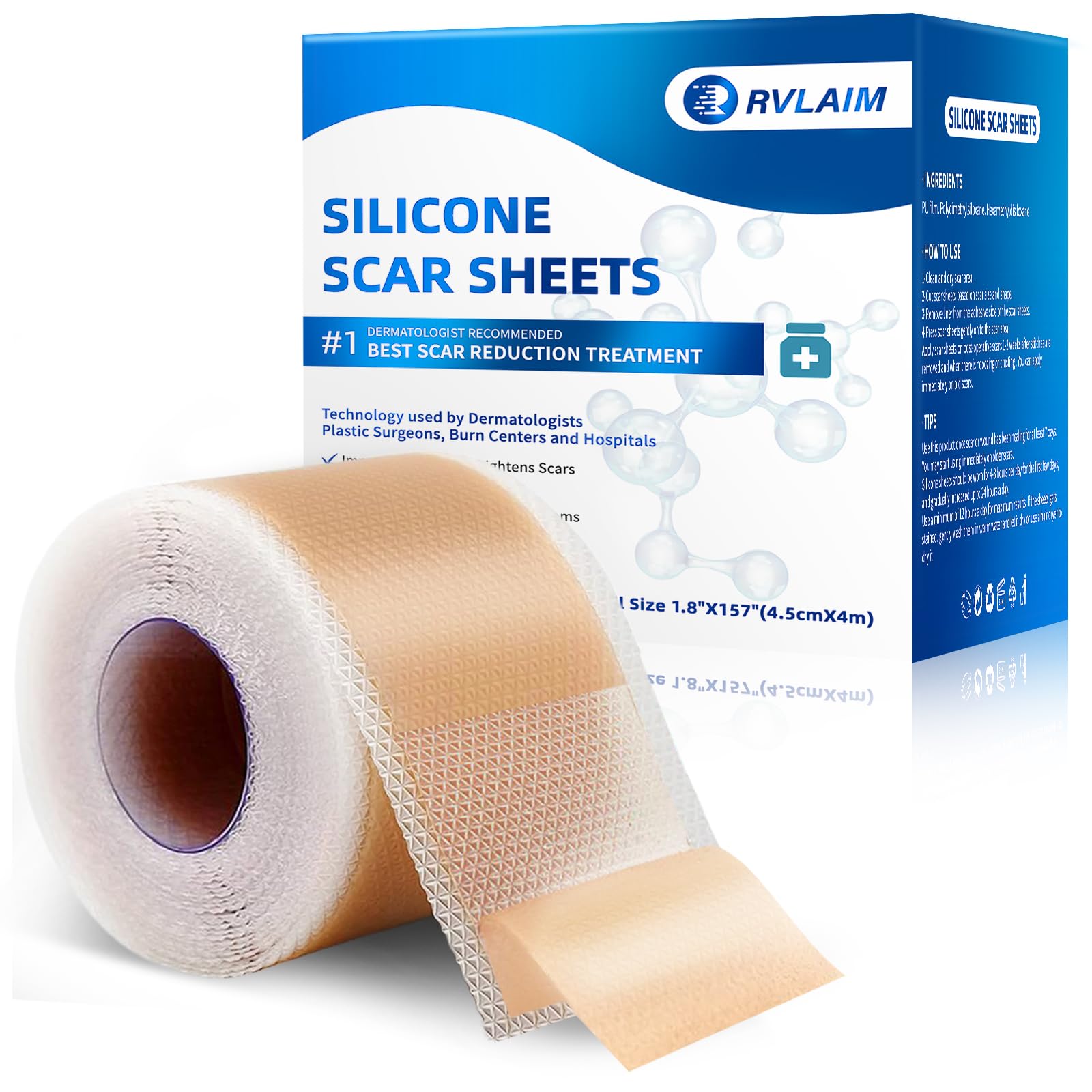 Rvlaim Silicone Scar Sheets – 1.8” x 157” Roll for Surgical Scars, Keloids, Stretch Marks