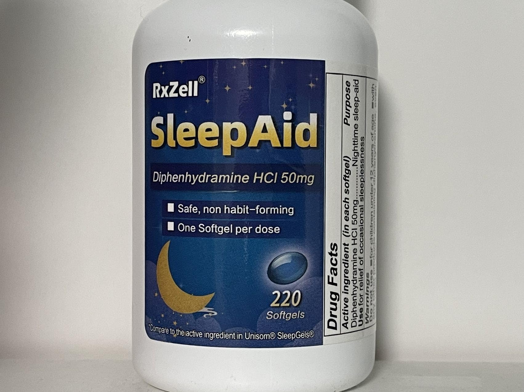 RXZELL Sleep Aid Diphenhydramine 50mg Softgels - 220 Count | Easy-to-Swallow, Non Habit-Forming