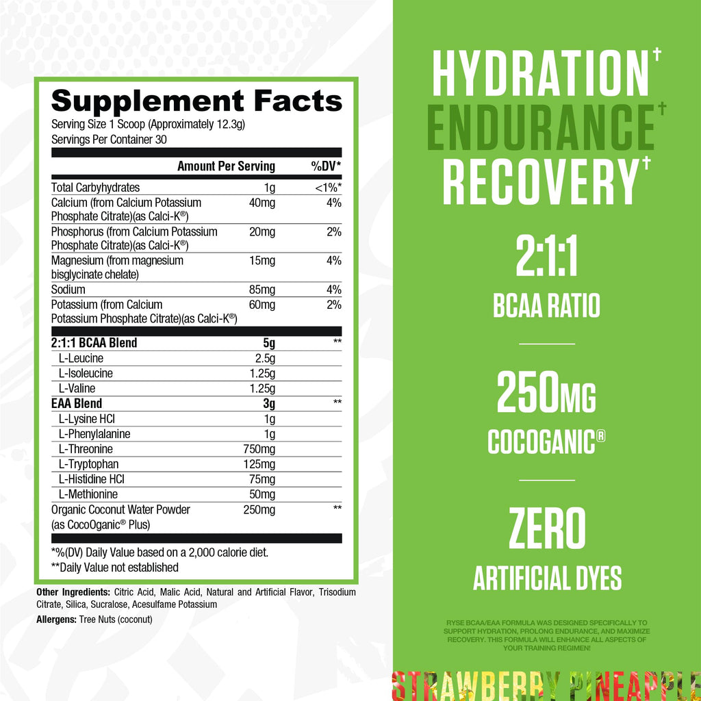 RYSE BCAA EAA Powder – Strawberry Pineapple | 30 Servings