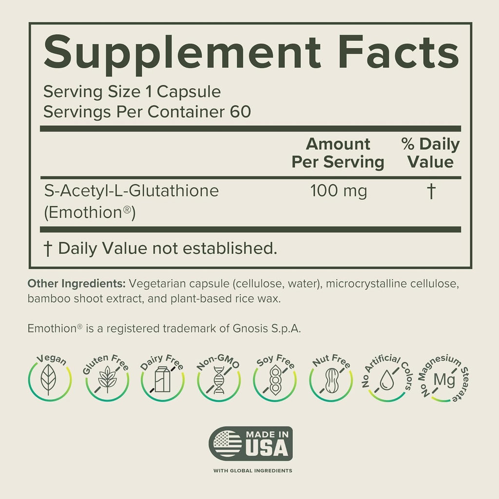 S-Acetyl L-Glutathione Supplement - Vegan Liver Detox & Antioxidant Support | Prominent Nutrition (1 Pack)