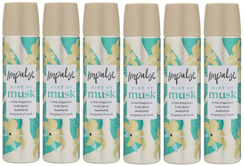 6 x Impulse  Body Spray Hint Of Musk 75 Ml