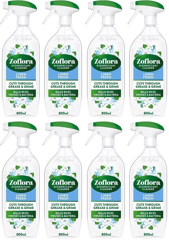 8 x Zoflora Multi Purpose Cleaner Linen Fresh - 800ML