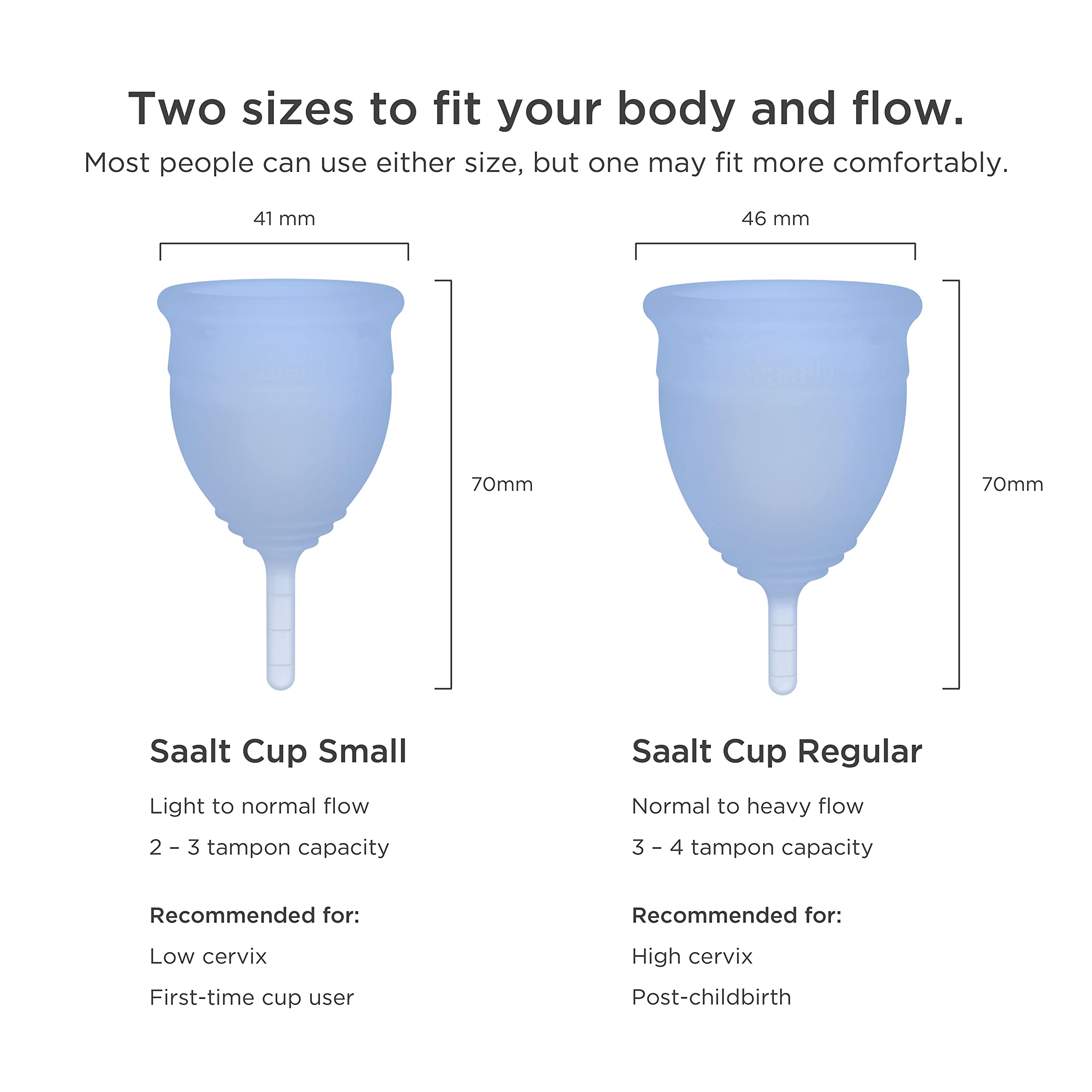Saalt Menstrual Cup – Reusable, Leak-Free Up to 12 Hours (Regular, Ocean Blue)