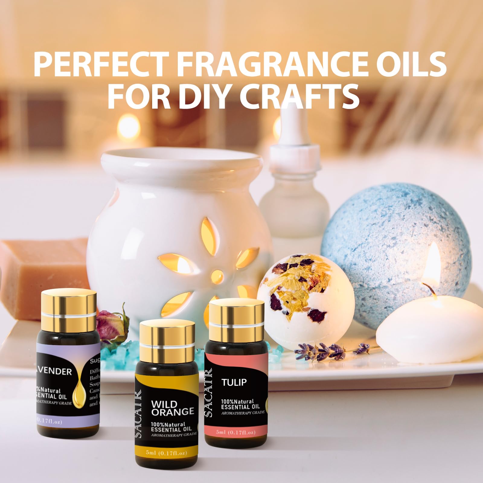 50 Pcs Essential Oils by SACATR – 50x5ml Natural Essential Oils Set | Diffuser, DIY Candles & Soap