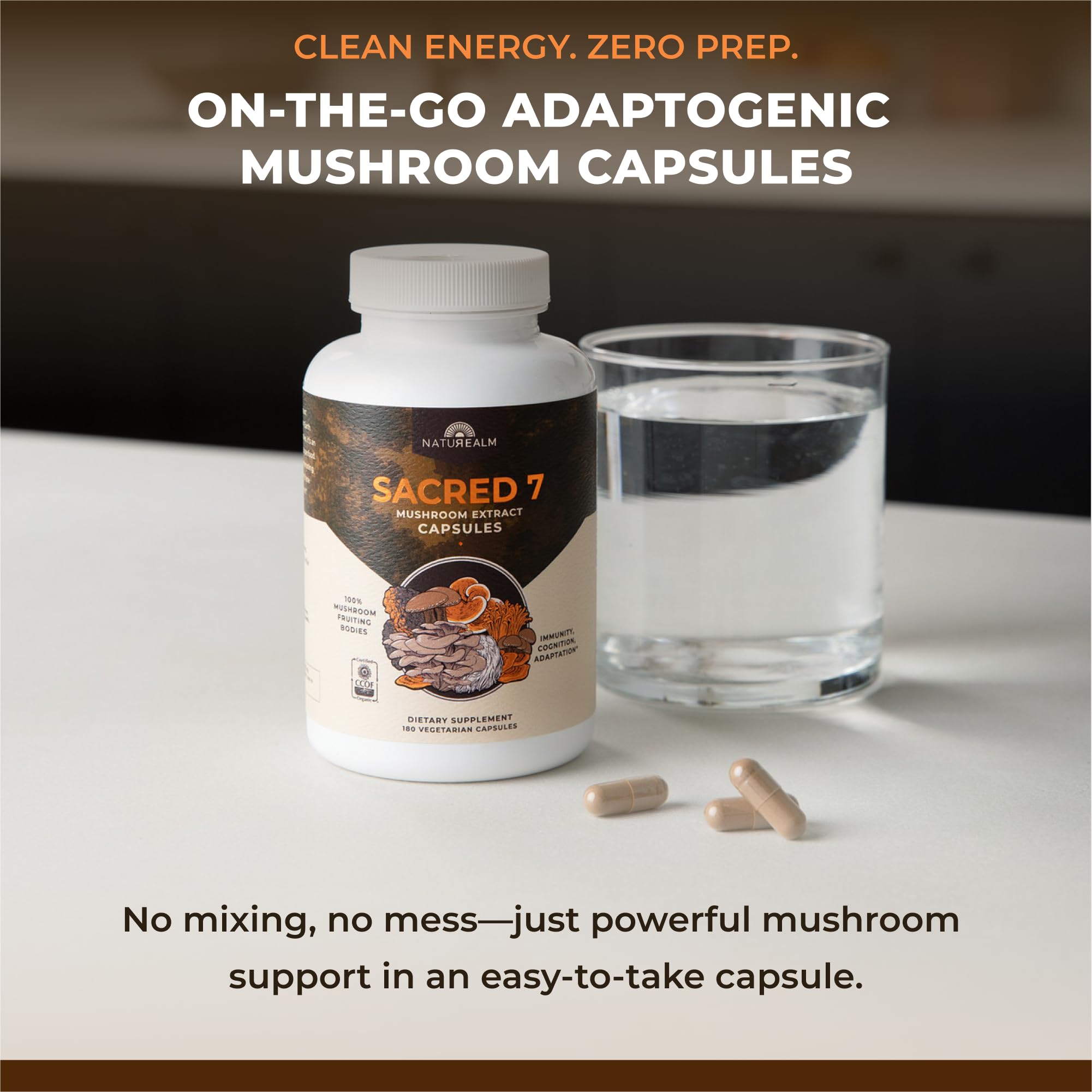 Naturealm Sacred 7 Mushroom 7-in-1 Blend Capsules – 60 Day Supply | Organic Fruiting Body Extract